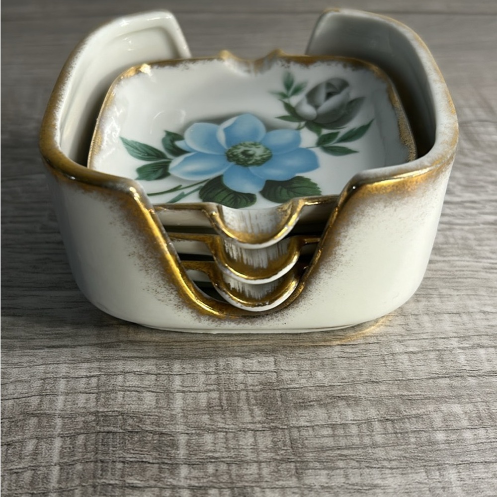 1950s Porcelain Smoking Trays w/ Caddy